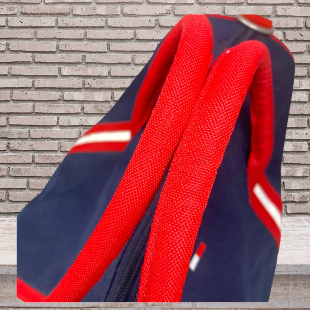 Vintage Tommy Hilfiger Navy Red Nylon Duffle Bag Spellout 90s Y2K Gym Weekender